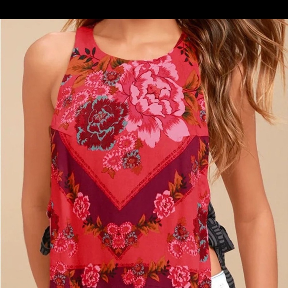 Free People Floral Red Crop Top - Picture 6 of 10